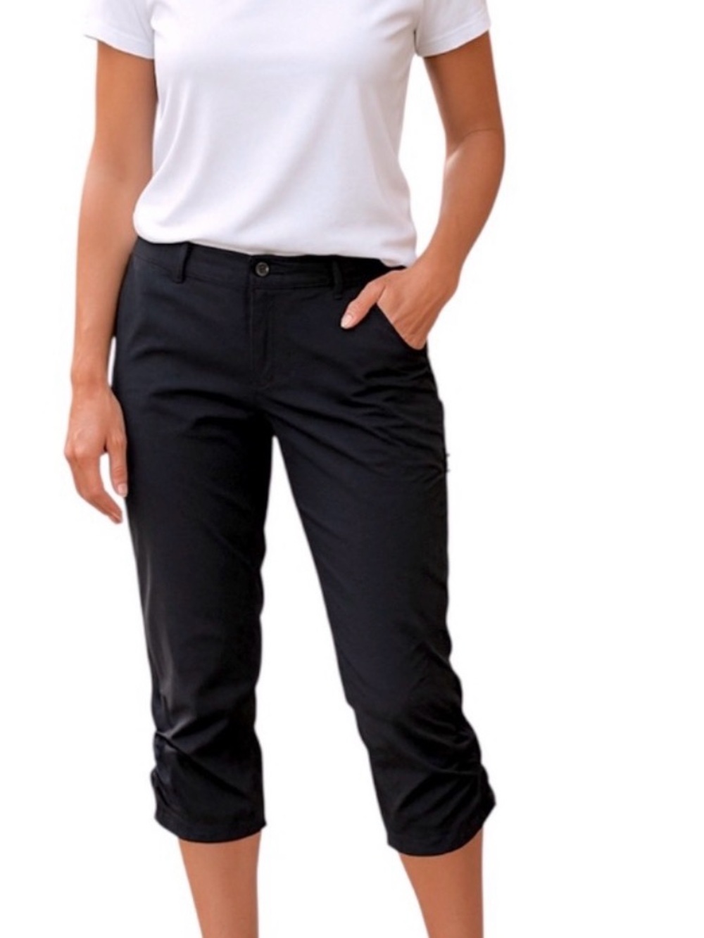 Eddie Bauer Women's Classic Black Mid Rise Crop Capris Size 12  Casual Hiking